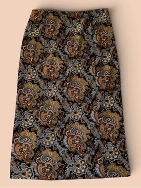 Paisley Print Midi Skirt in Black and Brown